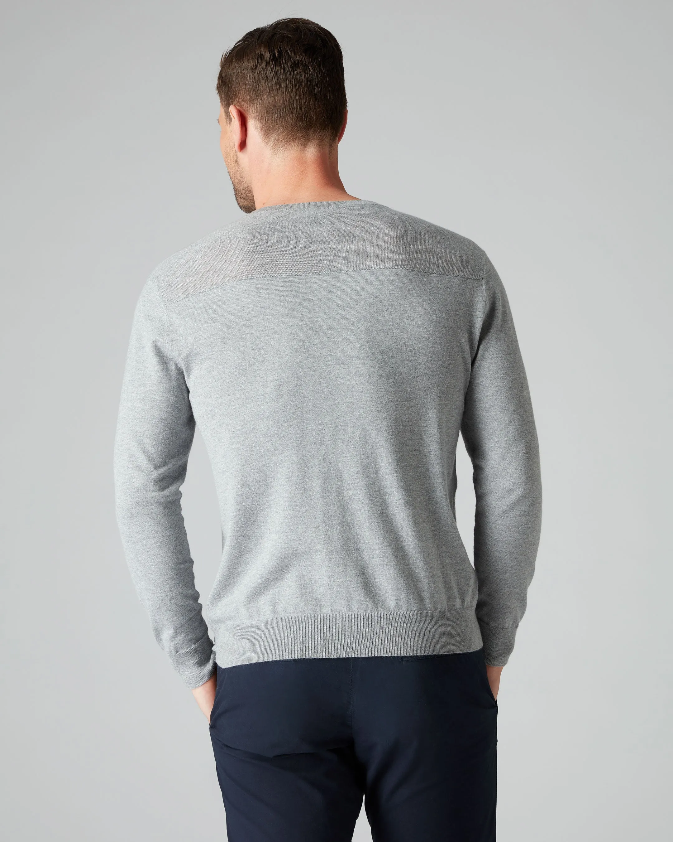 007 Round Neck Cotton Cashmere Henley Light Grey