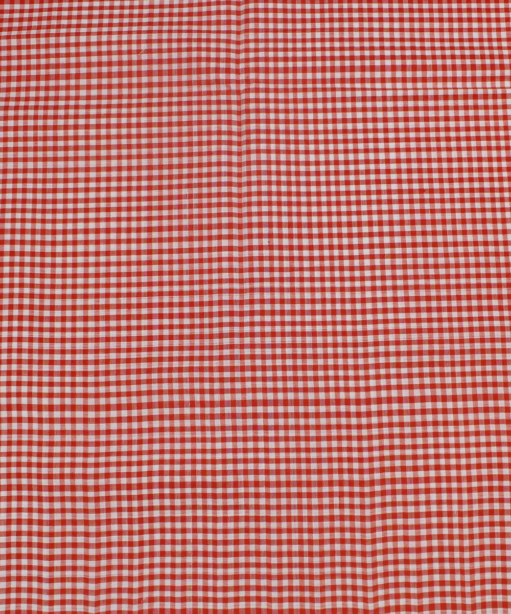 0.9m Handloom Orange White Check Mangalgiri Fabric