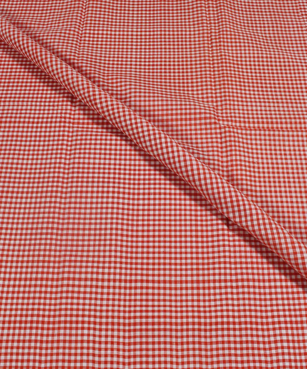 0.9m Handloom Orange White Check Mangalgiri Fabric