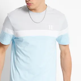 11 Degrees Triple Panel T-Shirt - Ice Blue / Micro Chip / White