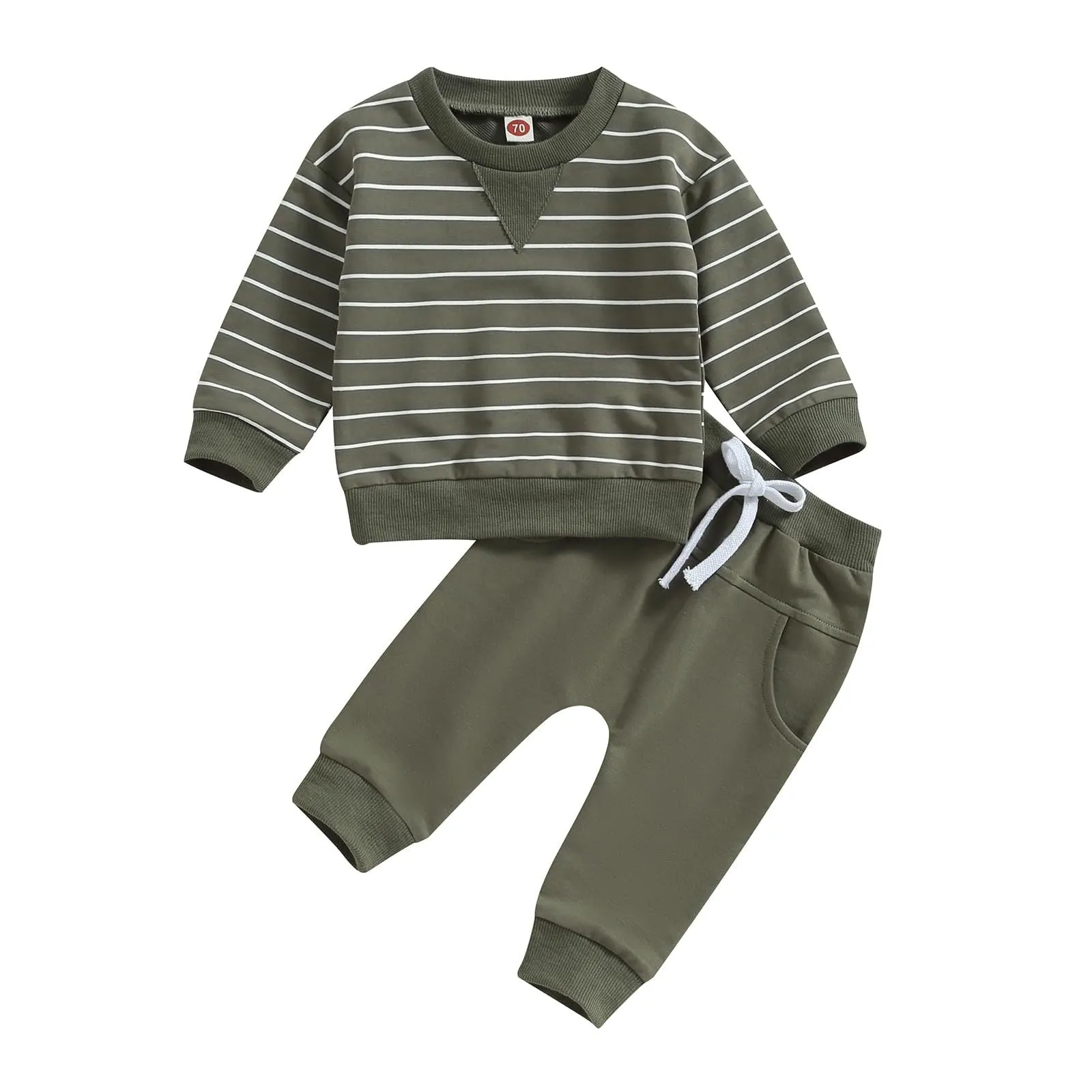 2 Pieces Set Baby Kid Boys Striped Tops And Solid Color Pants Wholesale 231130315