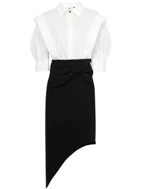 2PS White 1950S Vintage Classic Top And Black Bow Irregular Skirt Suit