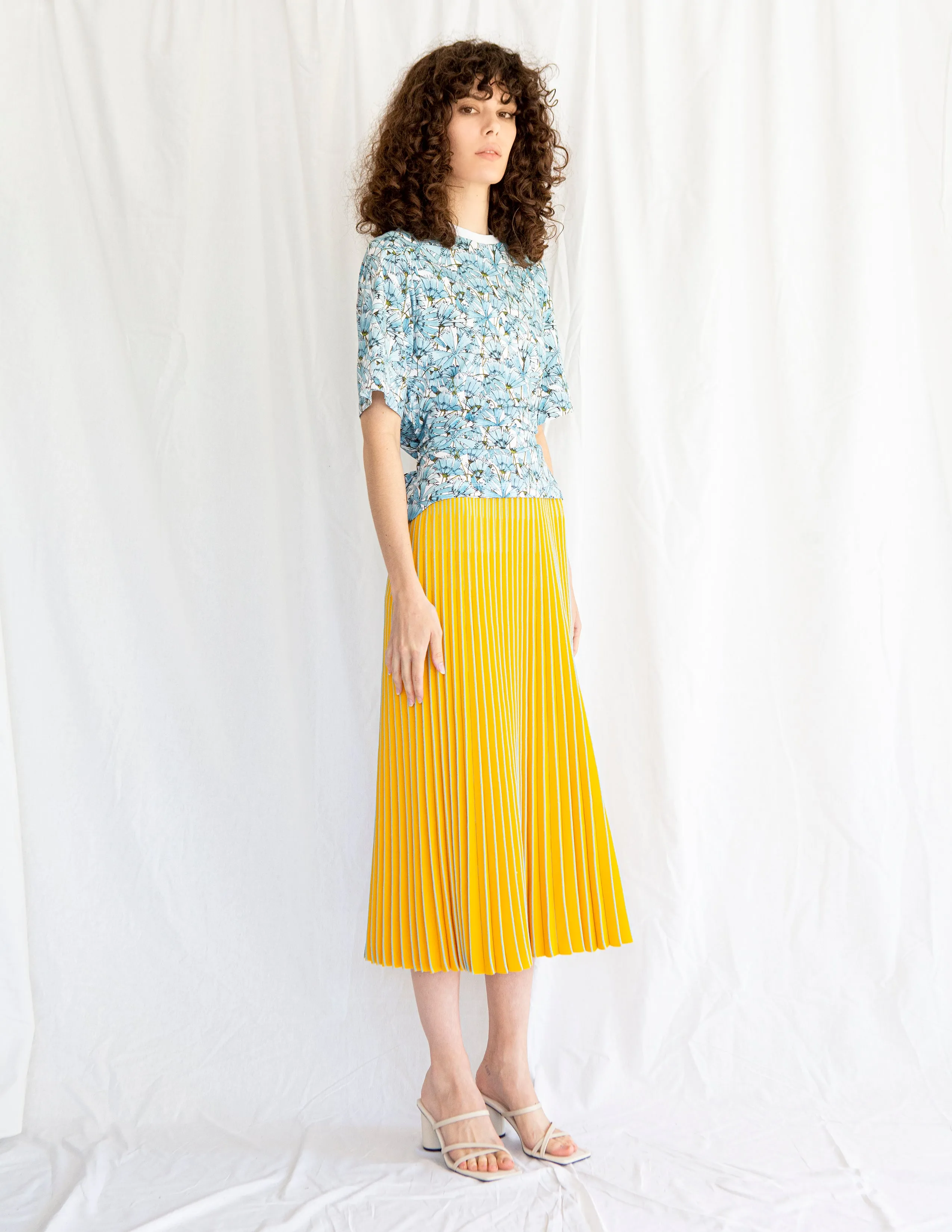 3D Knit Pleated Skirt in Sunflower