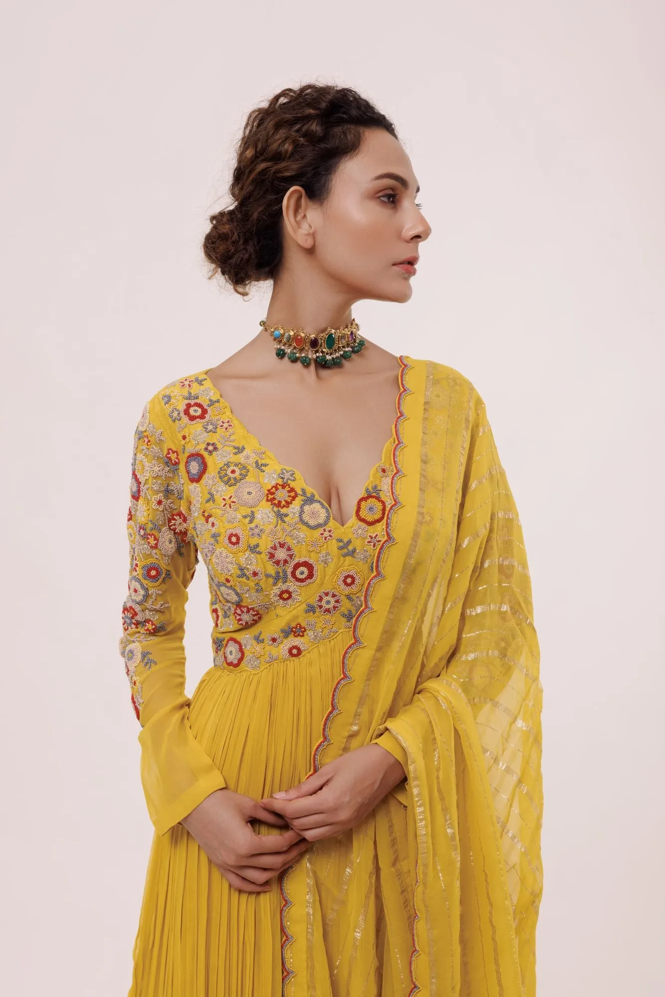 50Z854-RO Yellow Georgette Embroidered Sharara Suit Set