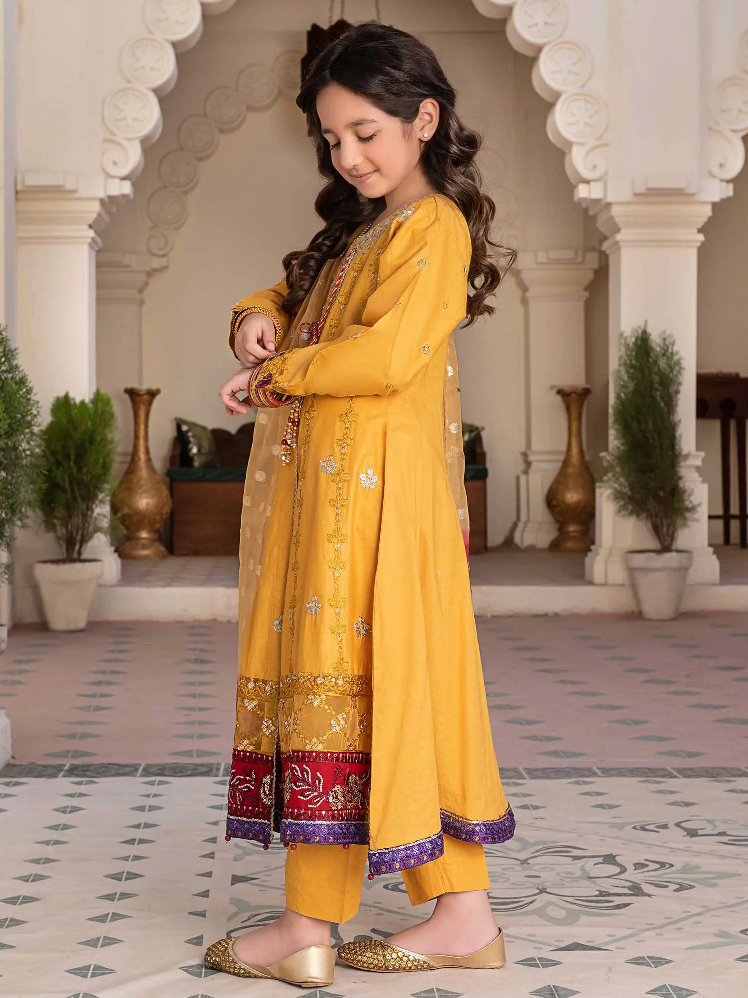 Ally's Kids Luxury 3-Piece Mustard Maxi Suit (AL-634)