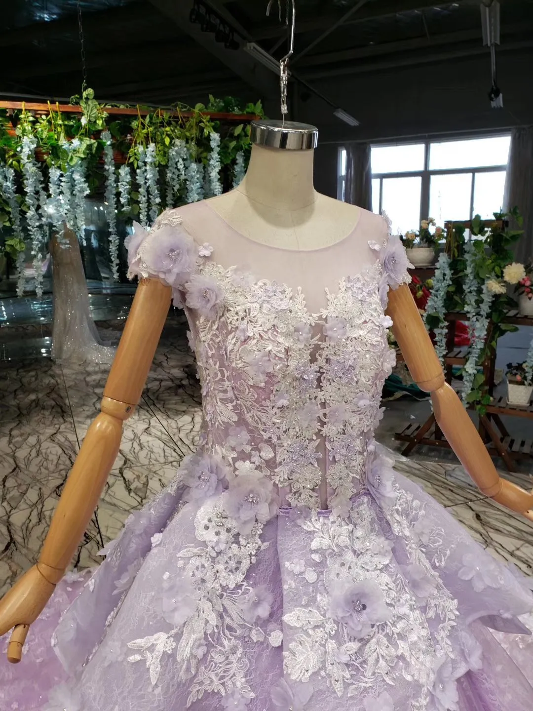 Ball Gown Lace Appliques Cap Sleeves Long Prom Dresses, Quinceanera STK20480