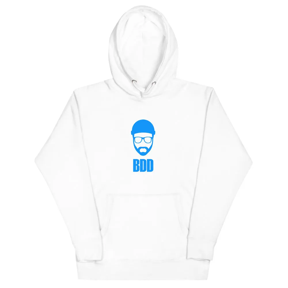 BDD Blue Logo White Unisex Hoodie