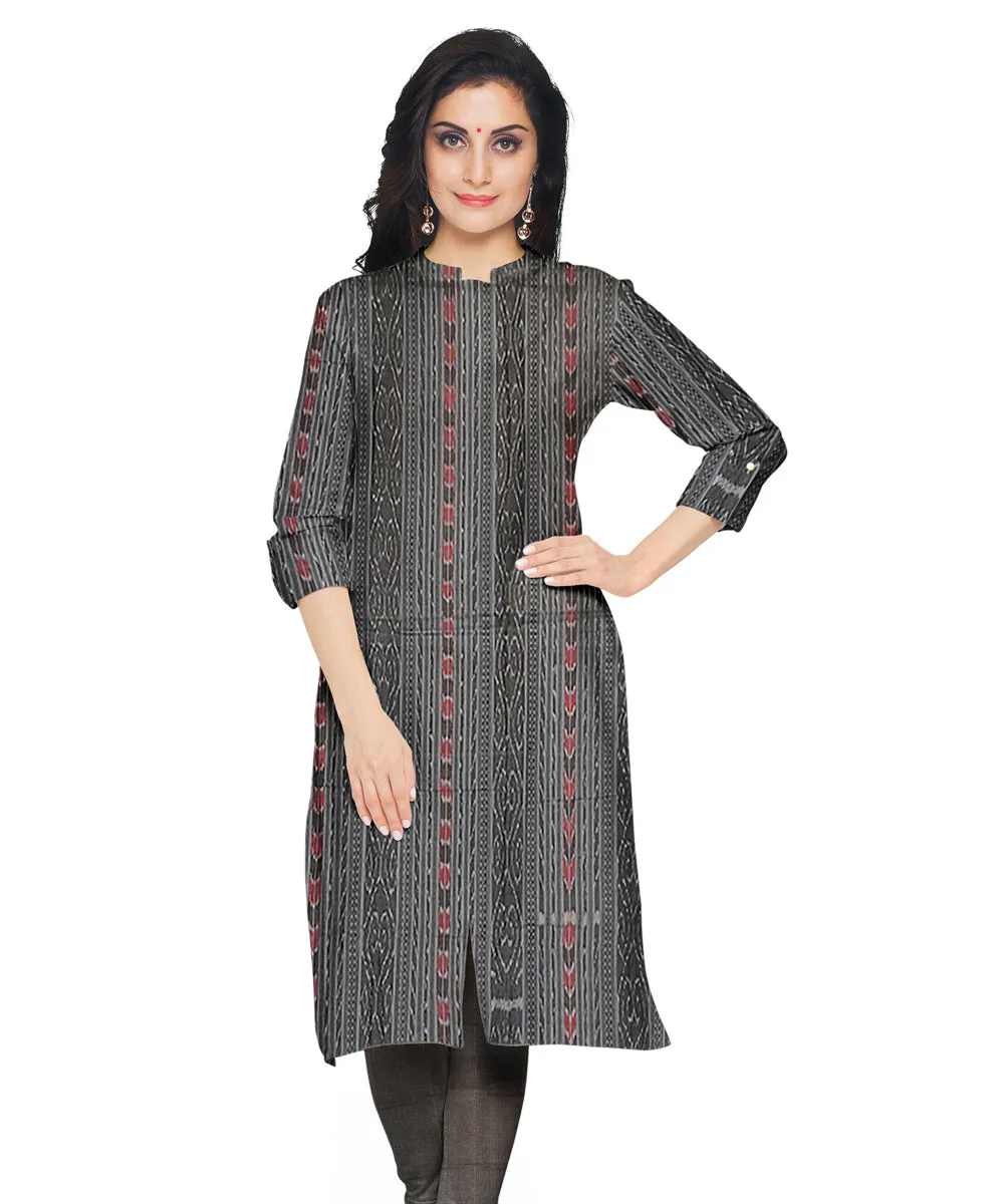 Black grey handwoven cotton nuapatna dress material