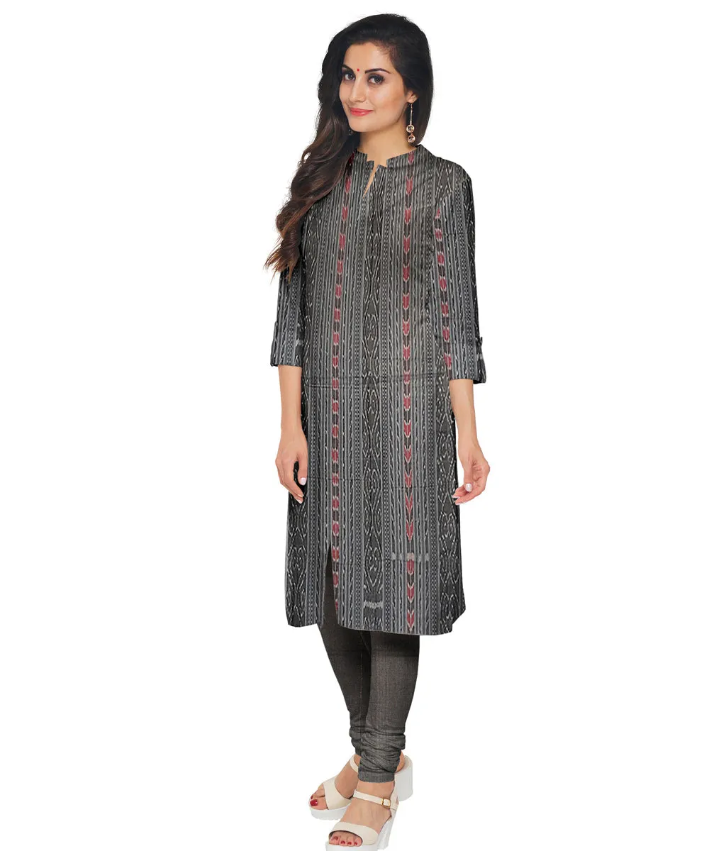 Black grey handwoven cotton nuapatna dress material