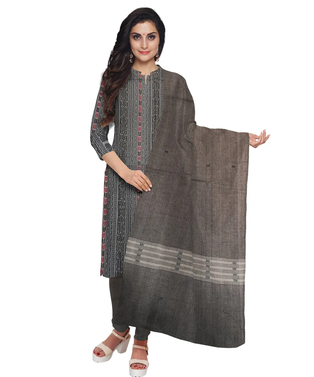 Black grey handwoven cotton nuapatna dress material