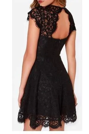 Black Lace Homecoming Dress Sweet 16 Dress Cute Backless Party Dresses for Teens