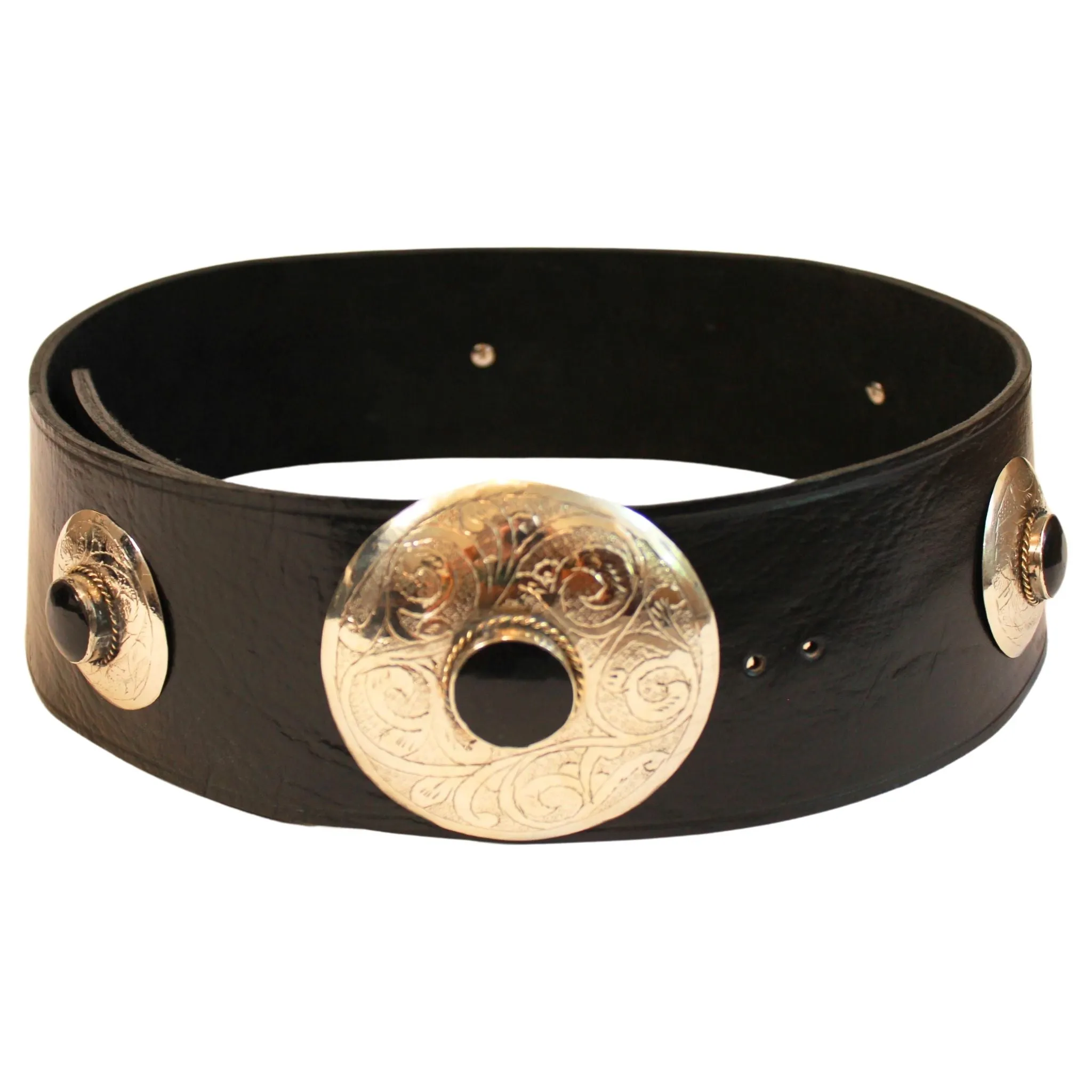 Black Leather Belt with Black Metal Details