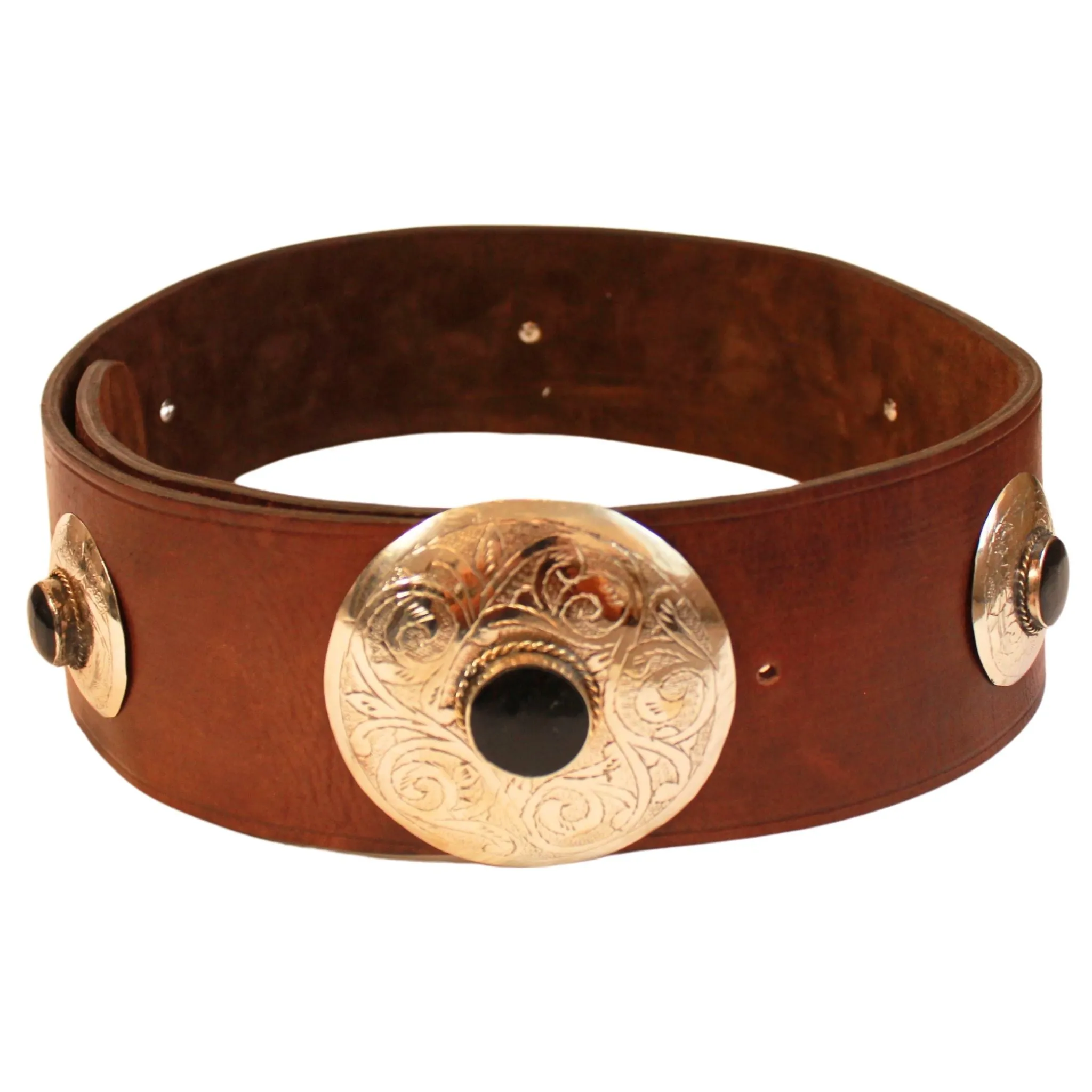 Brown Leather Belt with Black Metal Details