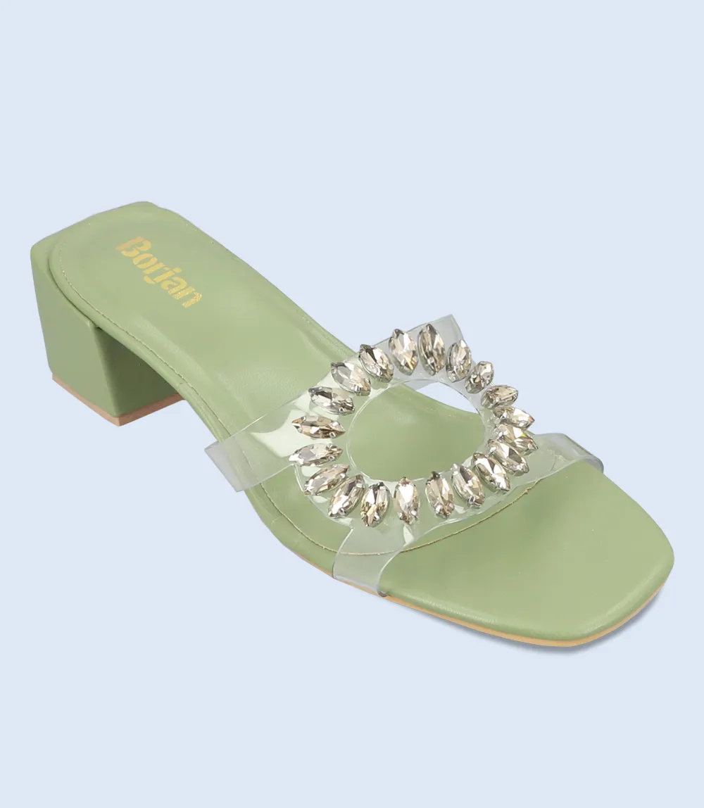 BW9286-GREEN-Women Slipper Heel