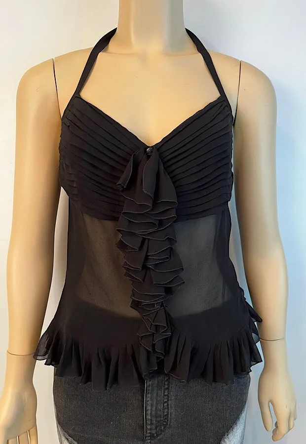 Chanel 03A 2003 Fall Black Sheer Halter Top Blouse FR 40 US 4/6