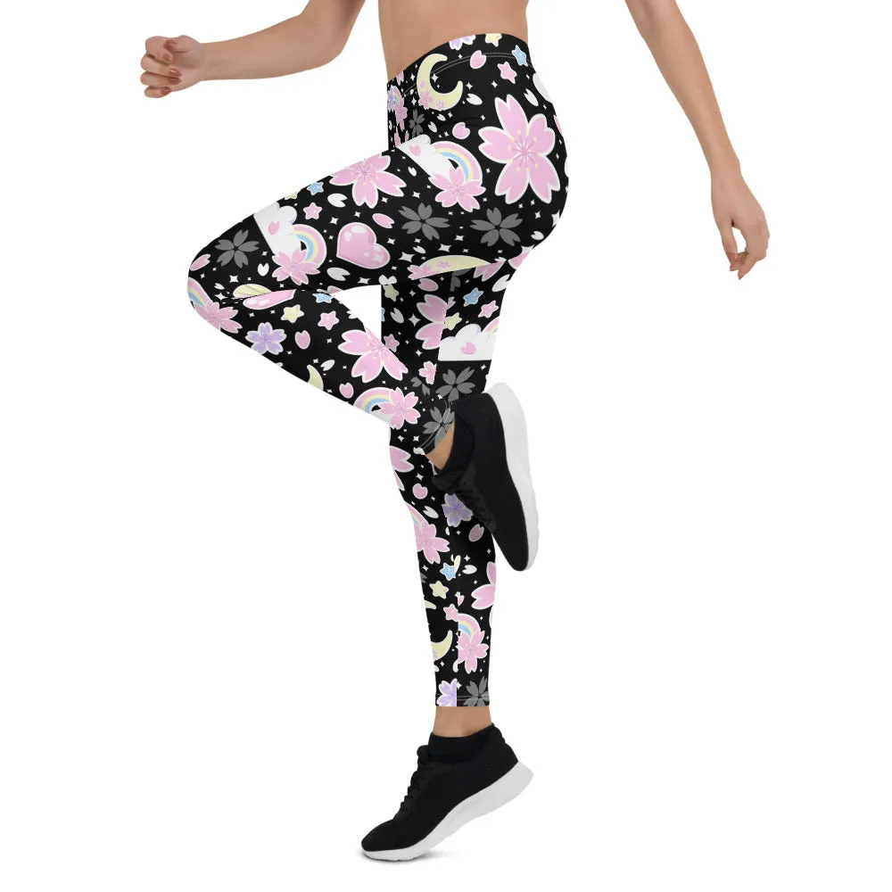 Cherry Blossom Dreams Black Leggings