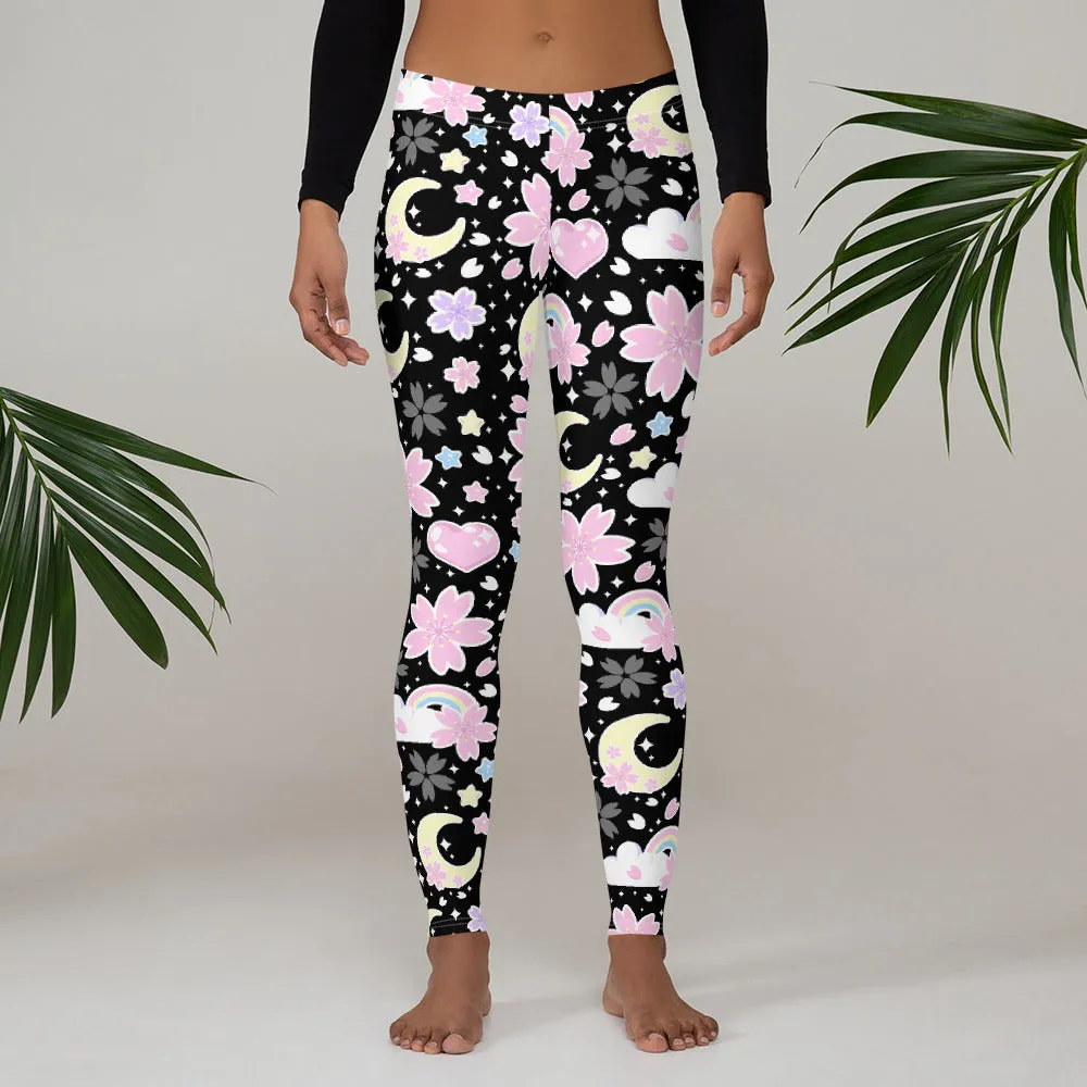 Cherry Blossom Dreams Black Leggings