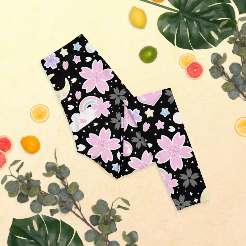 Cherry Blossom Dreams Black Leggings