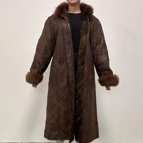 CHRIST Women's Shearling Leather Long Brown Coat - UK 14-16