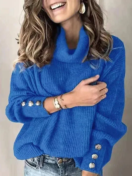 Classic Turtleneck Solid Color Sweatshirt Sweater for Women