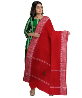 Dark green red handwoven cotton nuapatna dress material