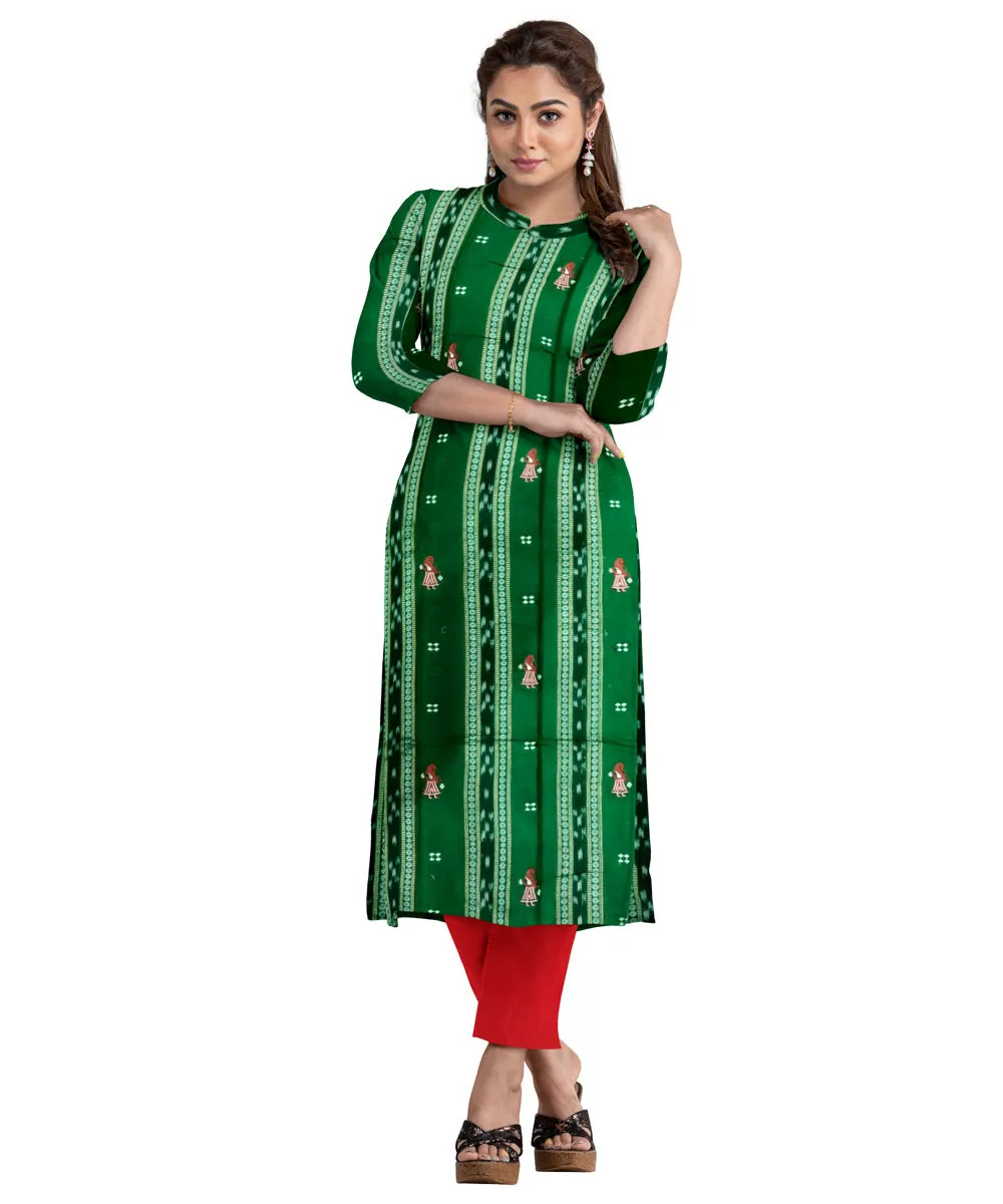 Dark green red handwoven cotton nuapatna dress material