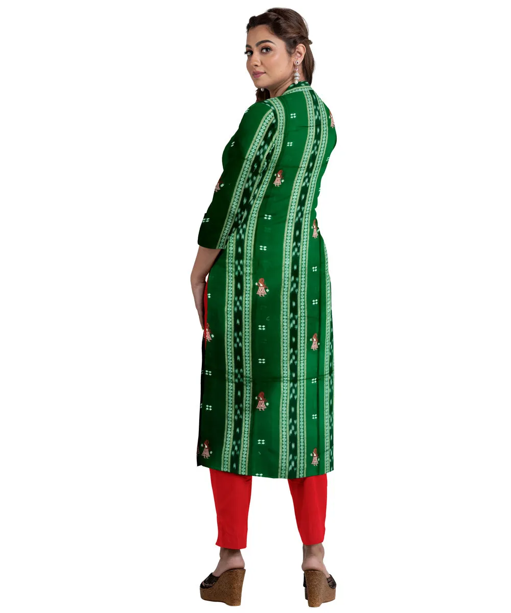 Dark green red handwoven cotton nuapatna dress material