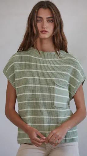 Denver Knit Cotton Top in Sage/Cream - PREORDER