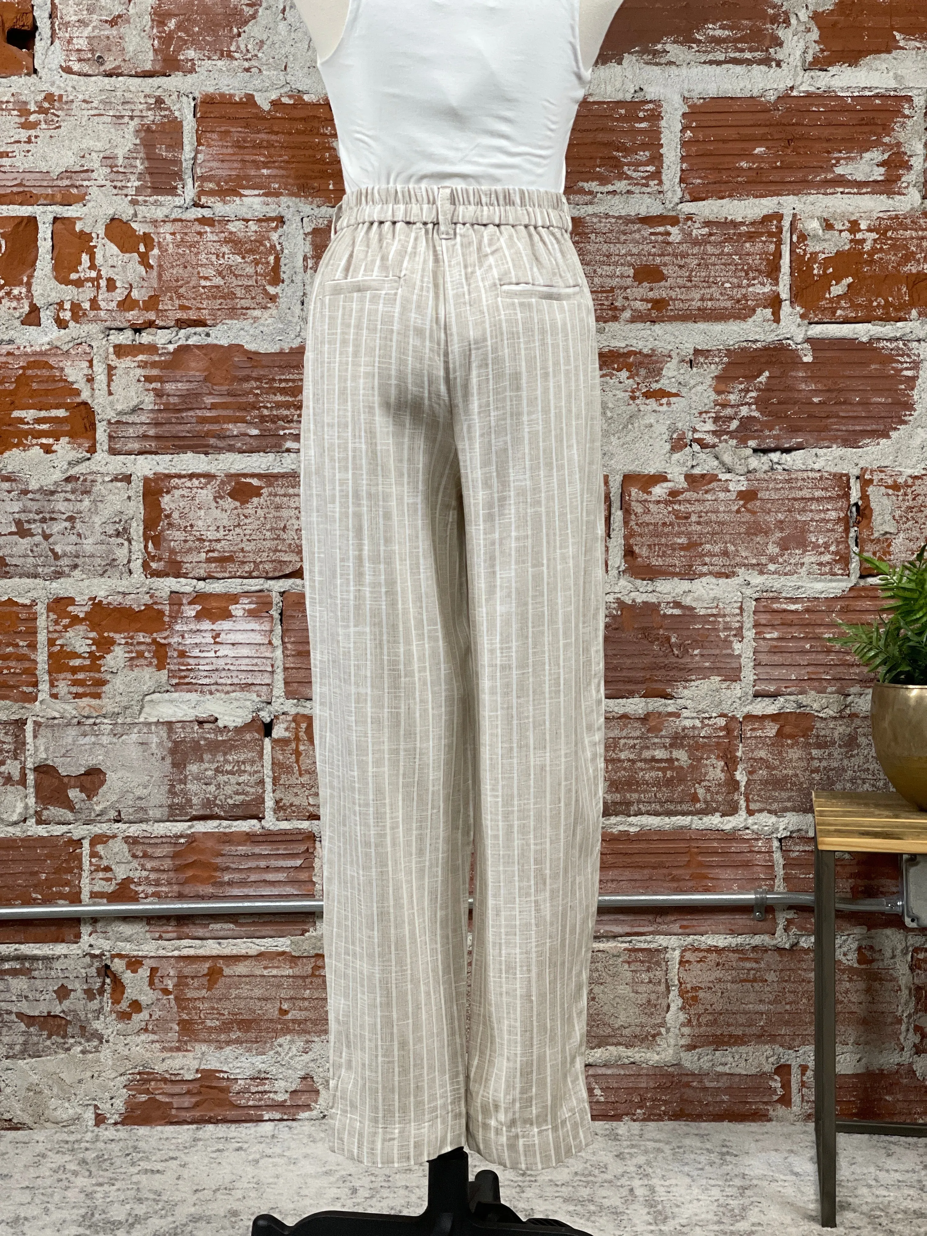 Dex Linen Pant in Taupe and Cream Stripe