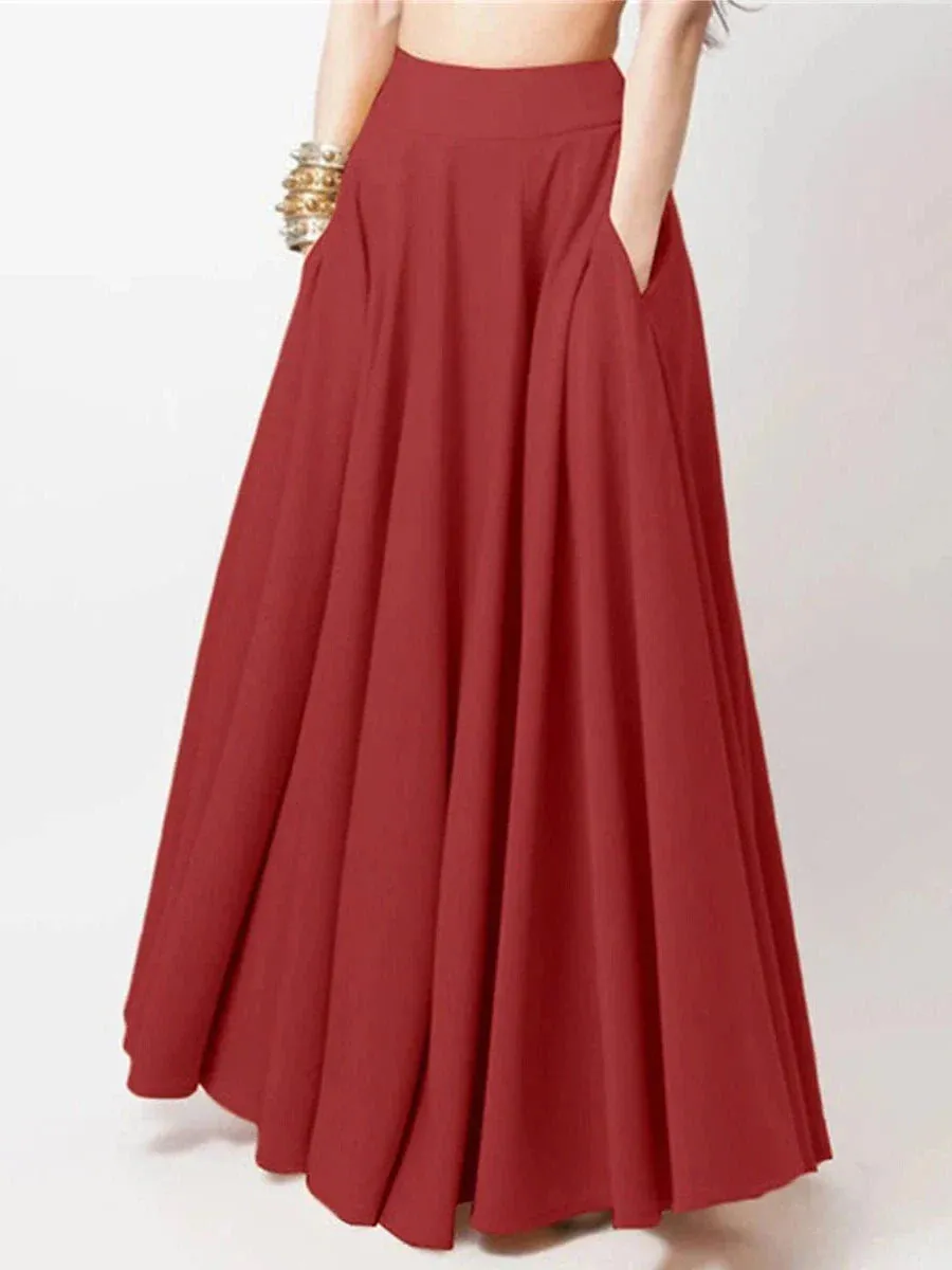 Elegant Women's Long Maxi Skirt in Black, Yellow, or Red - Available in Sizes S, M, L