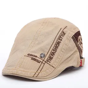 Embroidered Cotton Flat Newsboy Cap