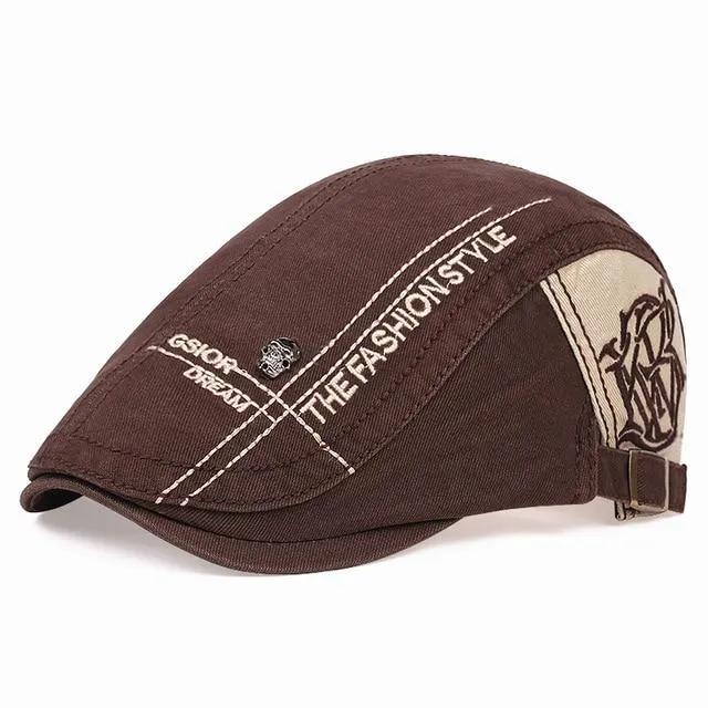 Embroidered Cotton Flat Newsboy Cap