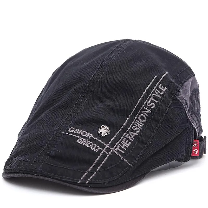 Embroidered Cotton Flat Newsboy Cap