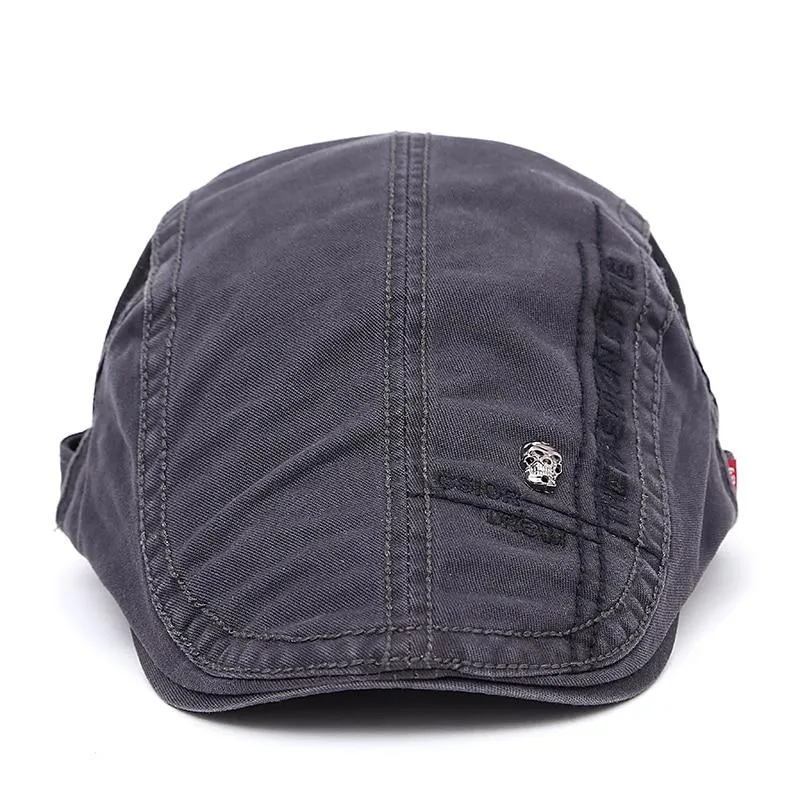 Embroidered Cotton Flat Newsboy Cap