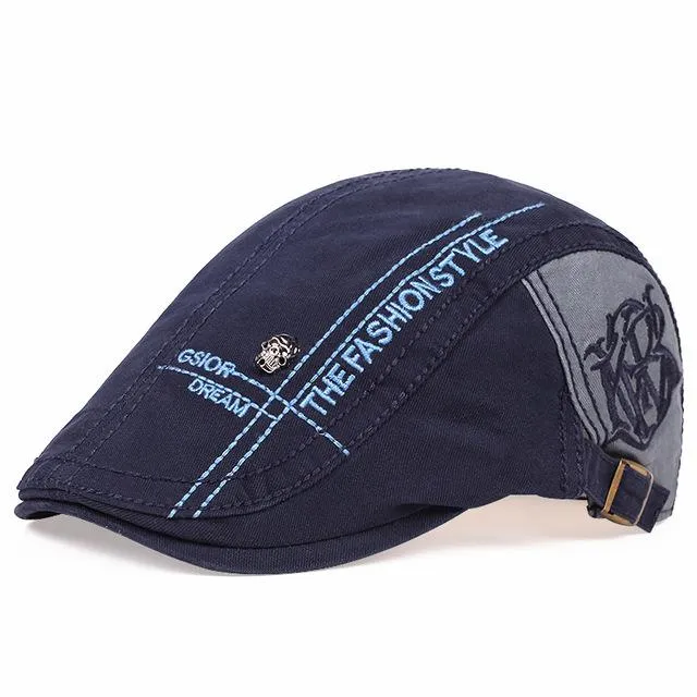 Embroidered Cotton Flat Newsboy Cap