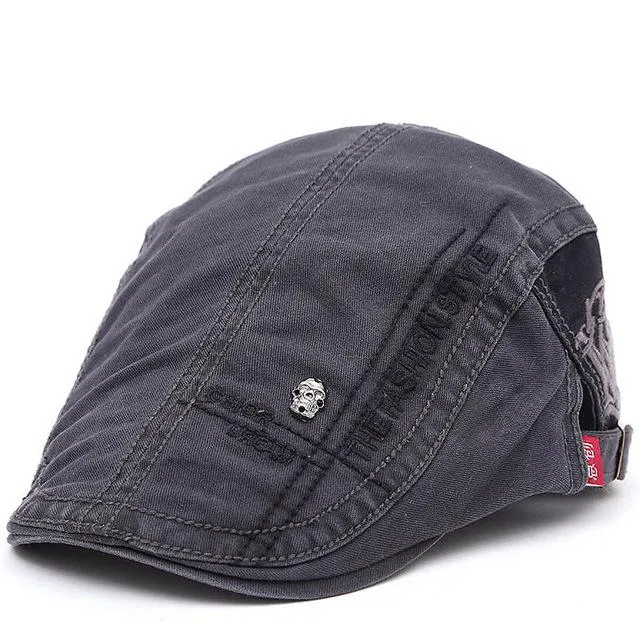 Embroidered Cotton Flat Newsboy Cap