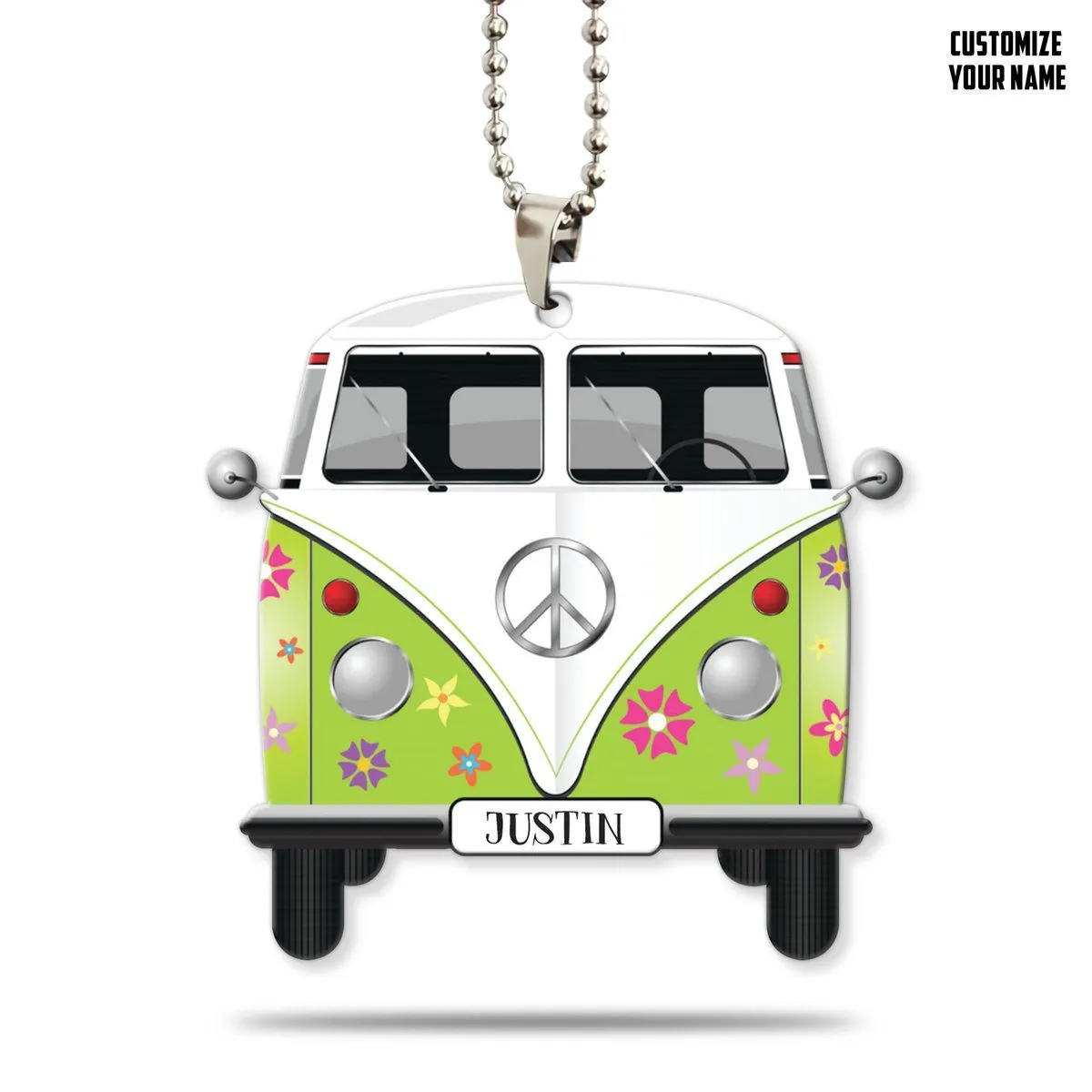 Gearhuman 3D Flowered Hippie Van Custom Name Car Hanging