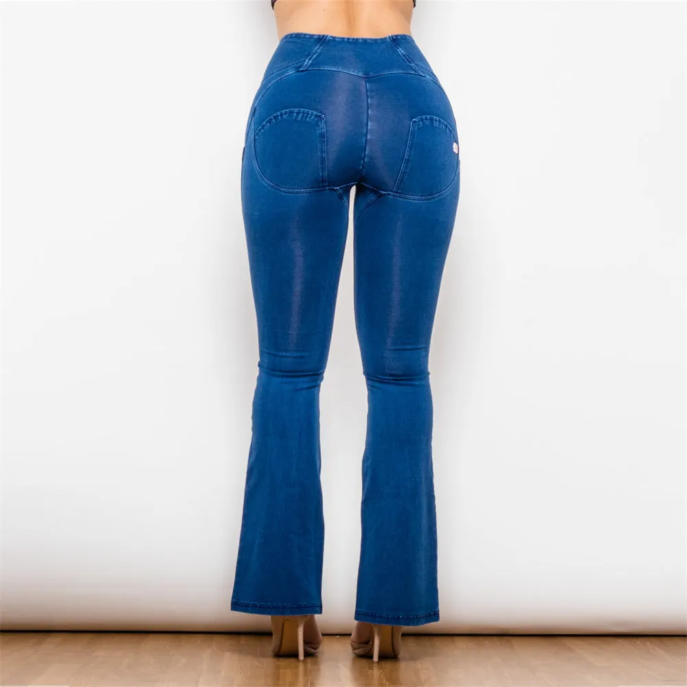 High Waist Dark Thread Dark Blue Flare Jeans