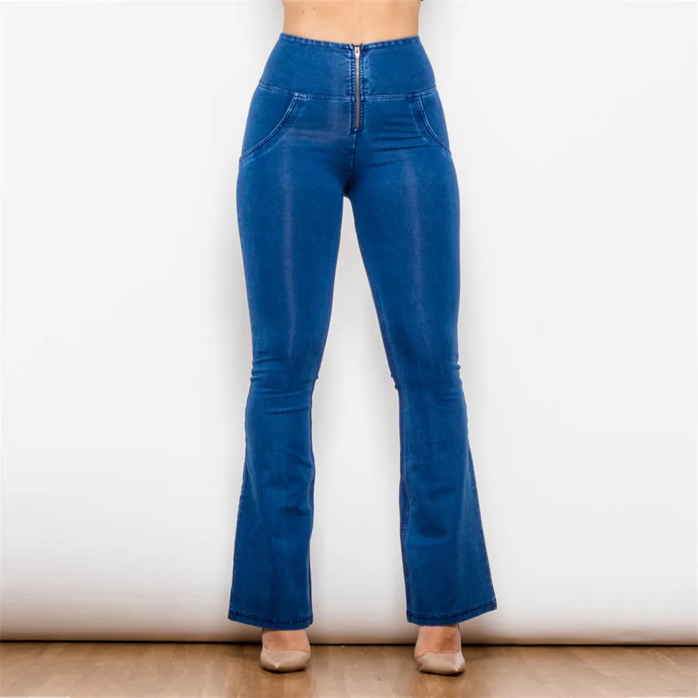 High Waist Dark Thread Dark Blue Flare Jeans