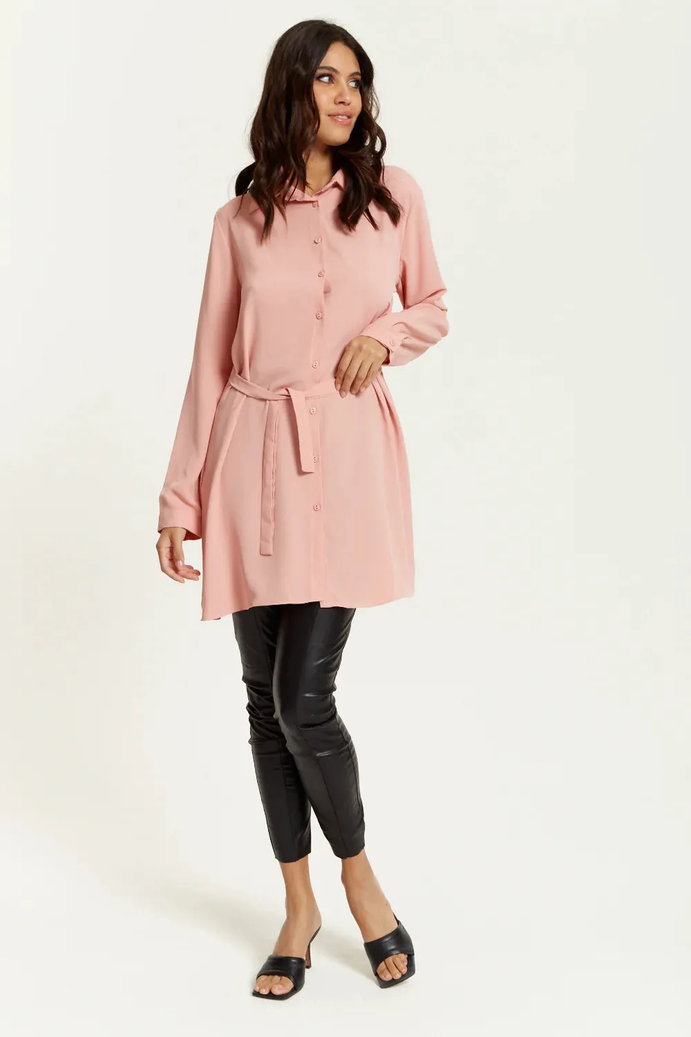 Hoxton Gal Oversized Shirt Tunic With Long Sleeves In Pink