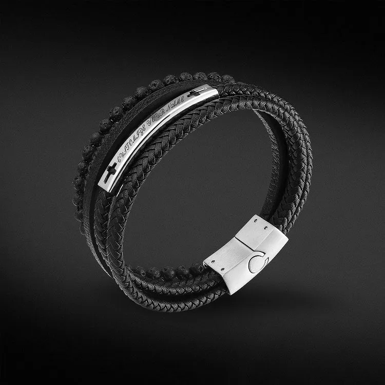 Leather Volcanic Rock Beaded Custom Bracelet for Men's KRKC