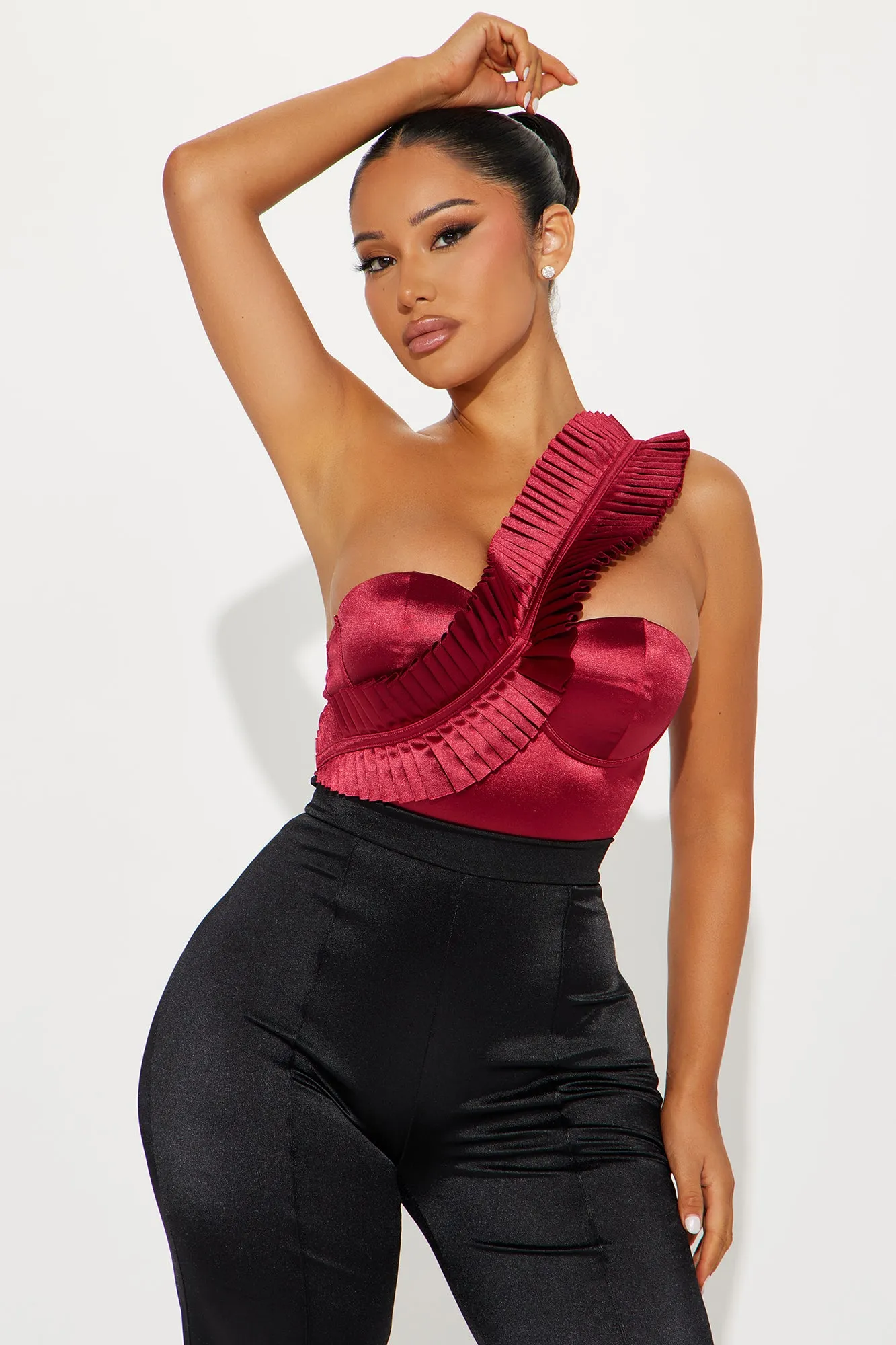 Maribela One Shoulder Ruffle 1 Piece Swimsuit - Burgundy