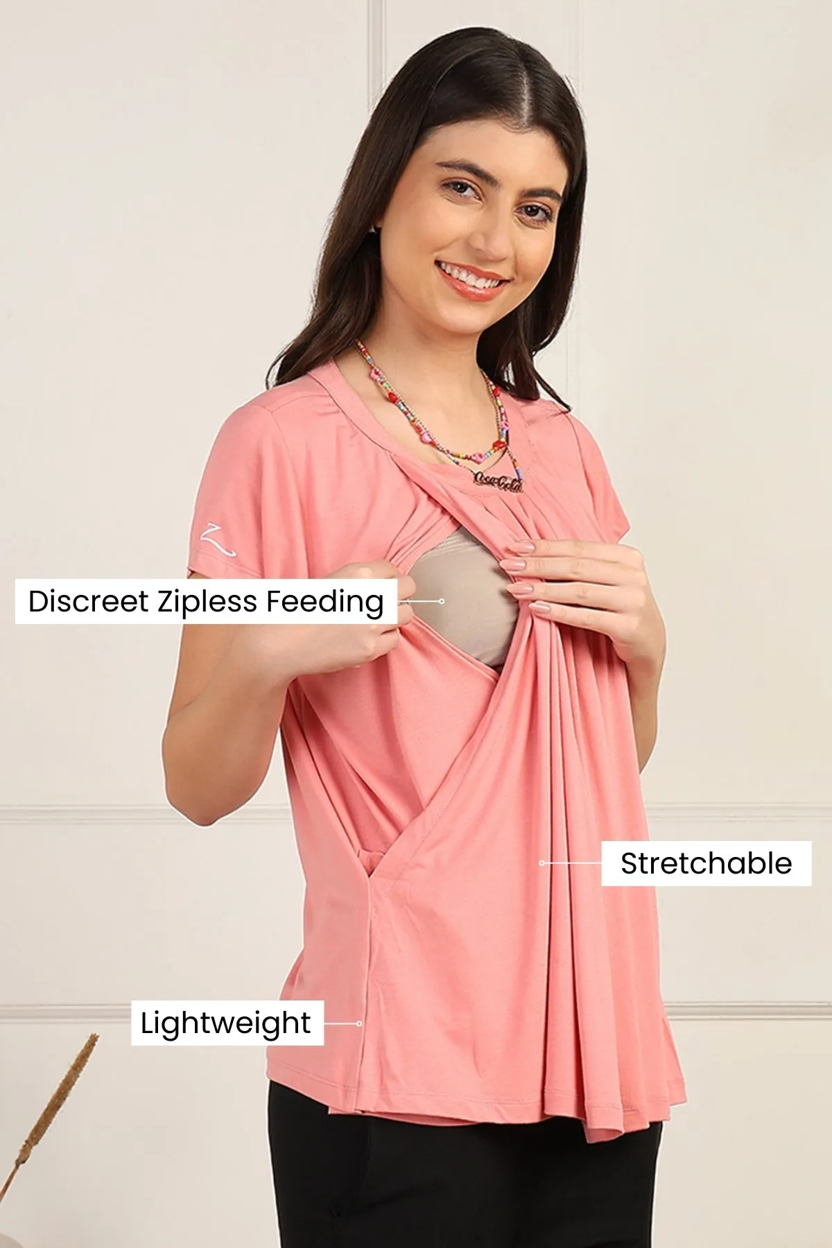 Peach Pleated Zipless Nursing Top