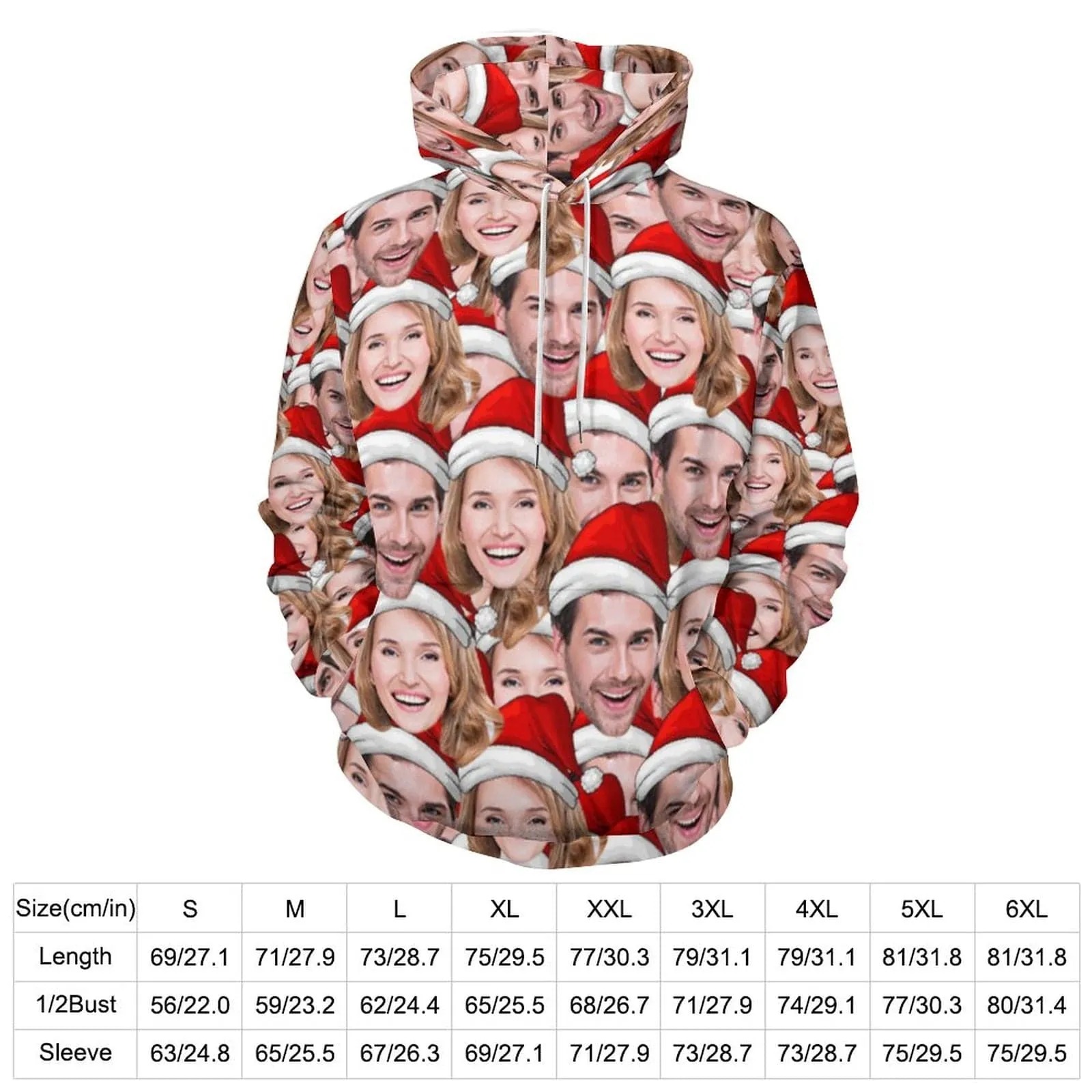 Personalized Christmas Hoodie Custom Seamless Face Unisex Hoodie Family Matching Loose Hoodie Over Size Hooded Pullover