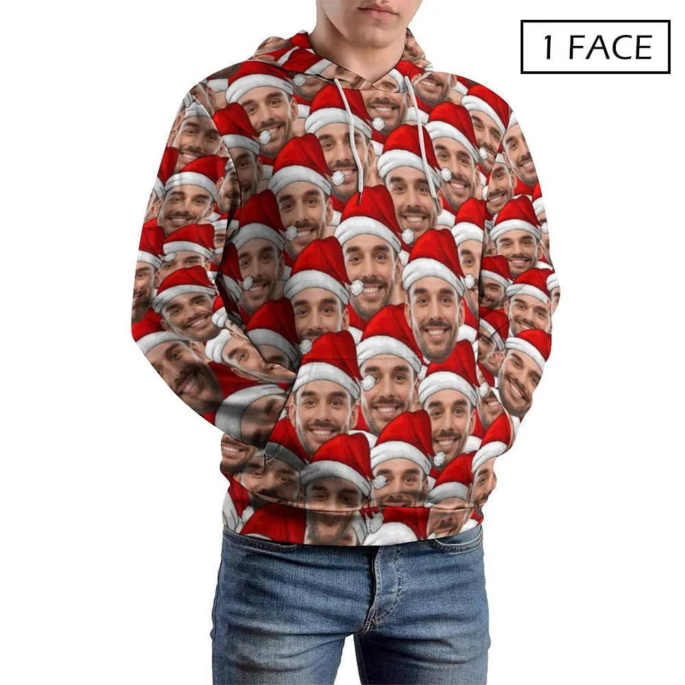 Personalized Christmas Hoodie Custom Seamless Face Unisex Hoodie Family Matching Loose Hoodie Over Size Hooded Pullover