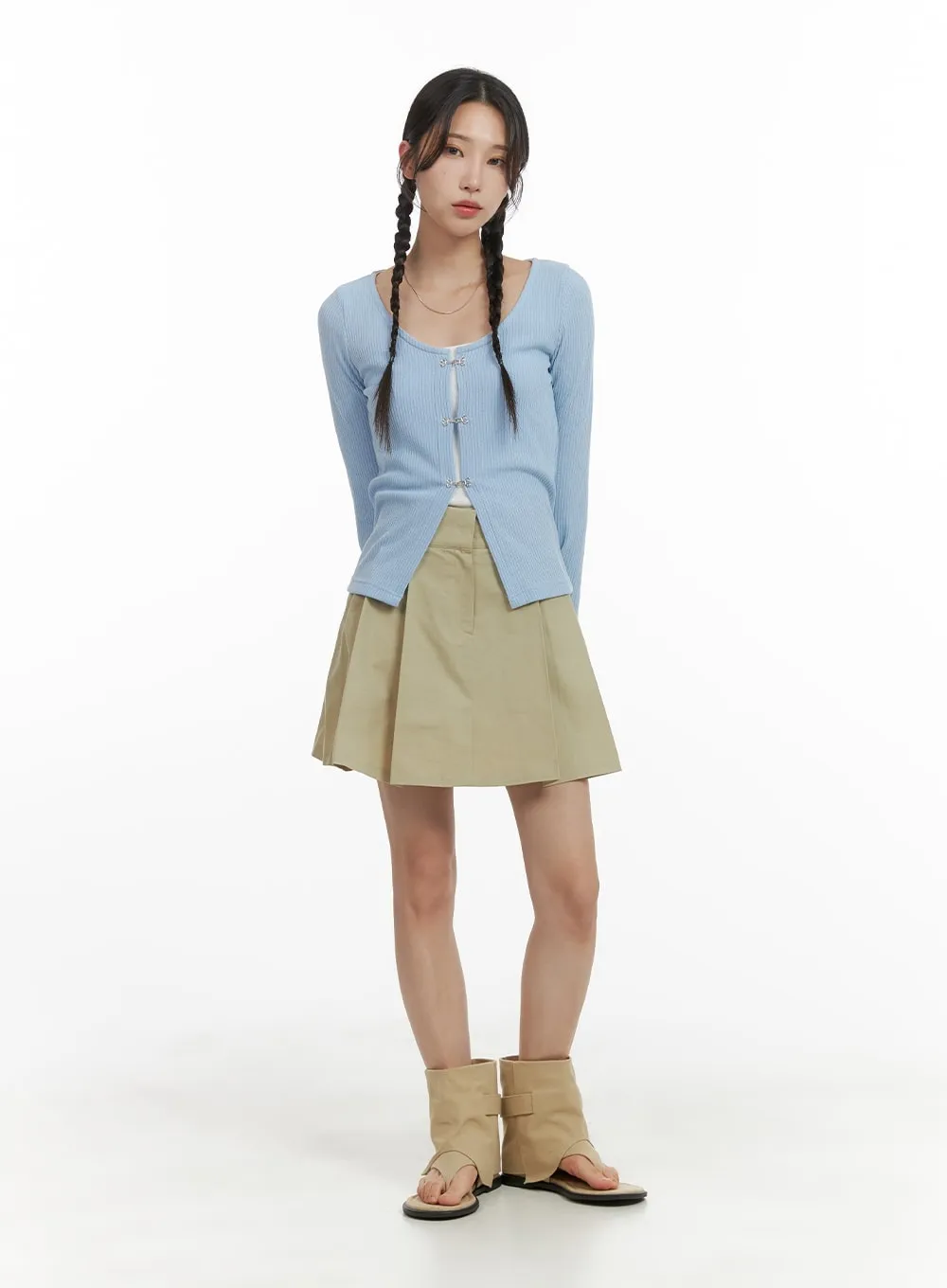 Pleated Cotton Mini Skirt CM427