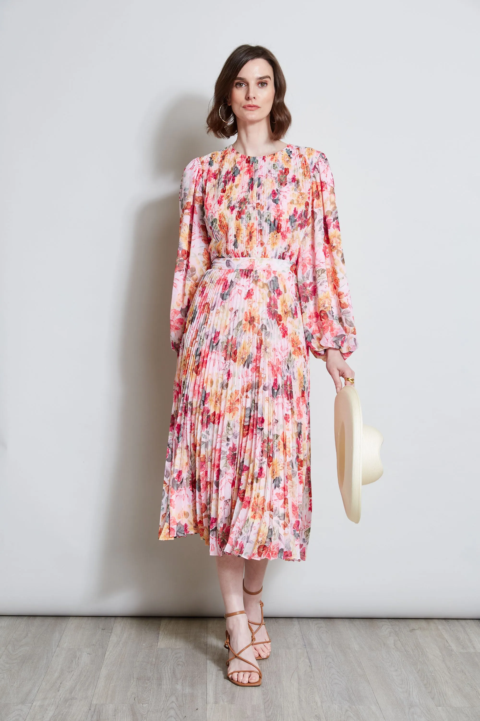 Pleated Floral Midi Dress