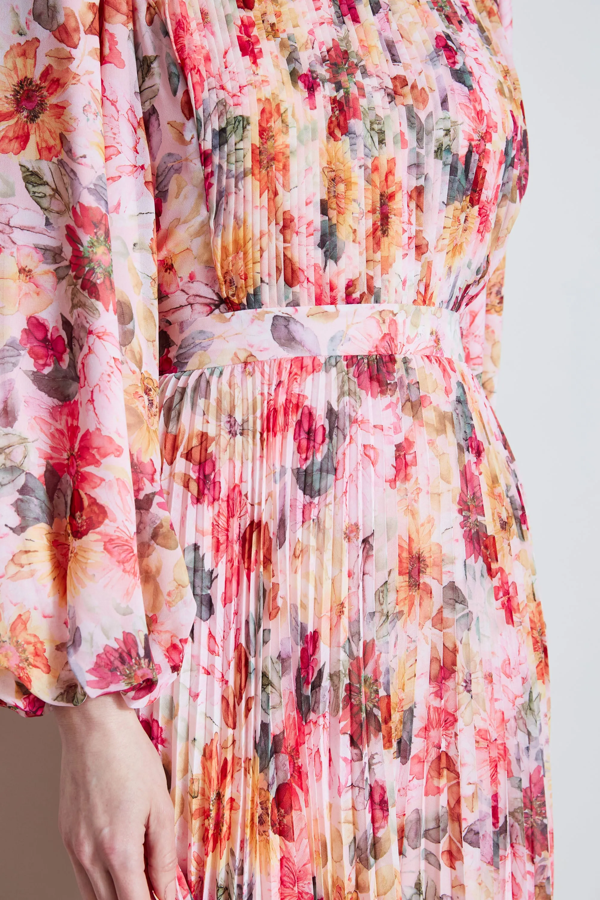 Pleated Floral Midi Dress