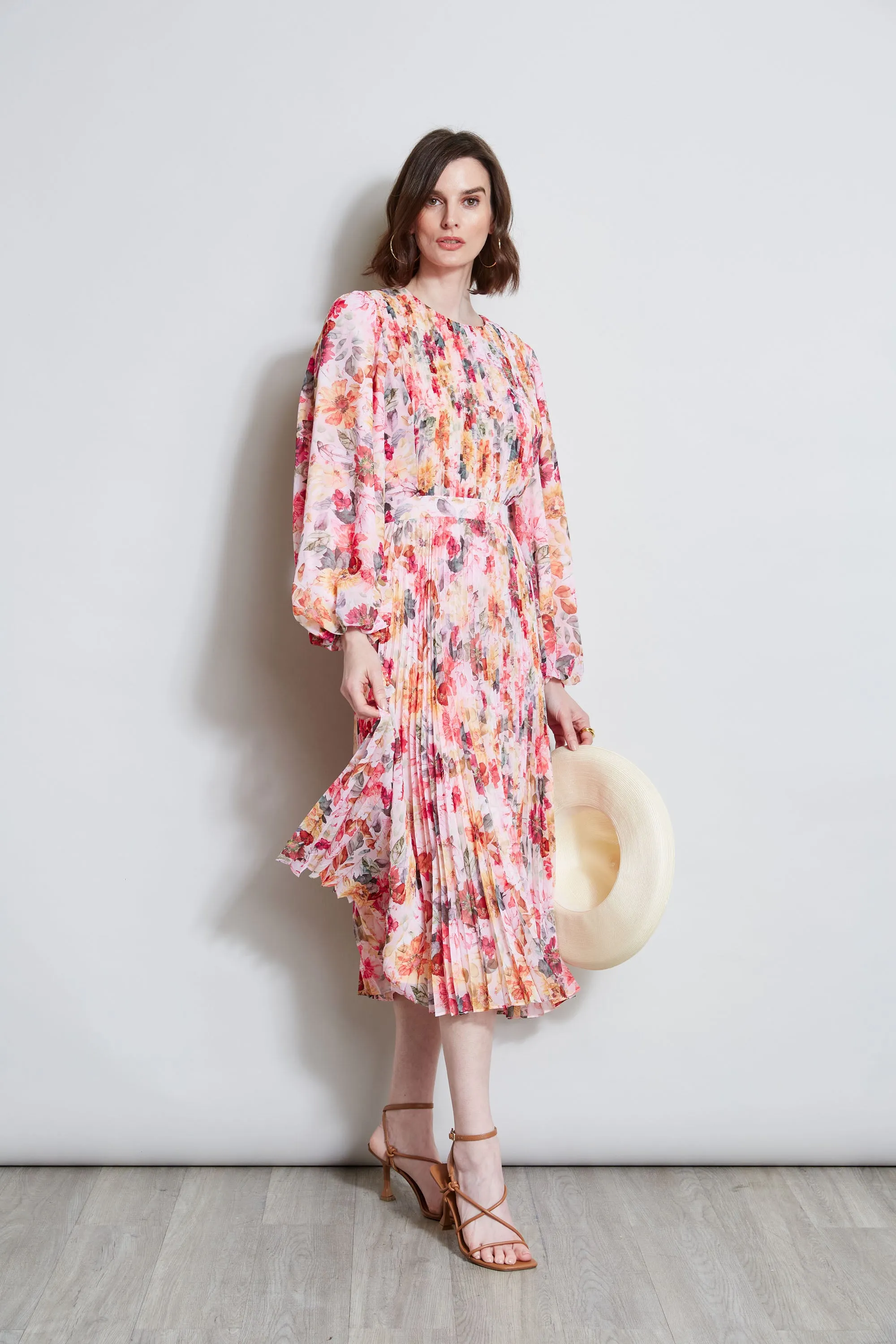 Pleated Floral Midi Dress