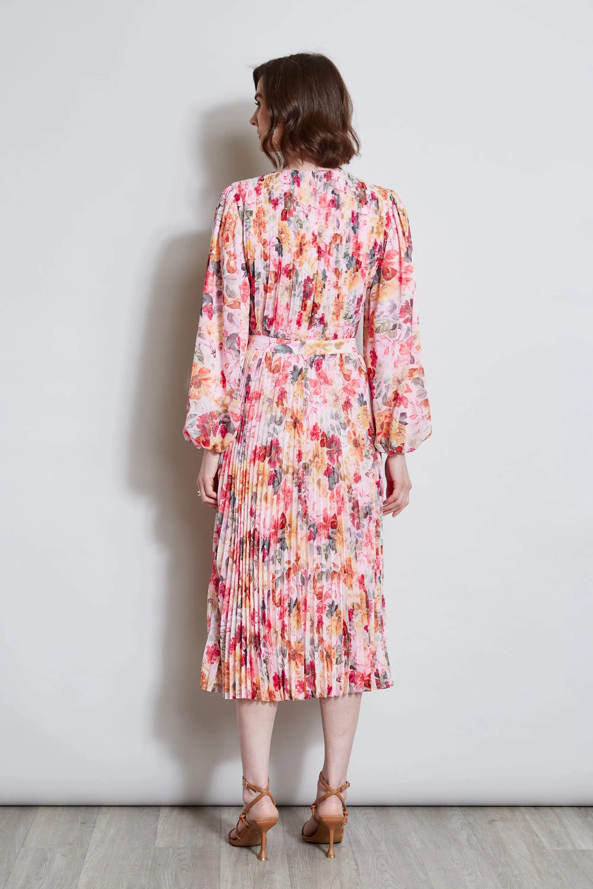 Pleated Floral Midi Dress